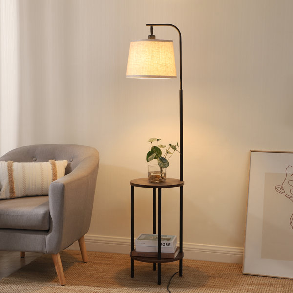 Black floor store lamp with table